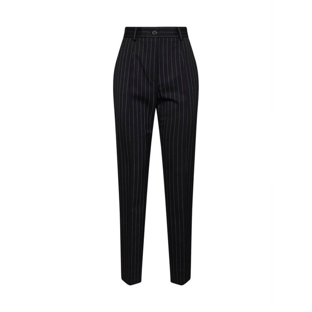 Dolce & Gabbana Women Black Pinstriped Stretch Wool Cigarette Trousers